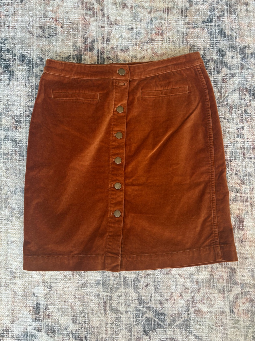 Garnet Hill Orange/Copper Corduroy Skirt with Buttons